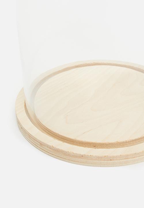 H&S - Dome glass with wood base - clear