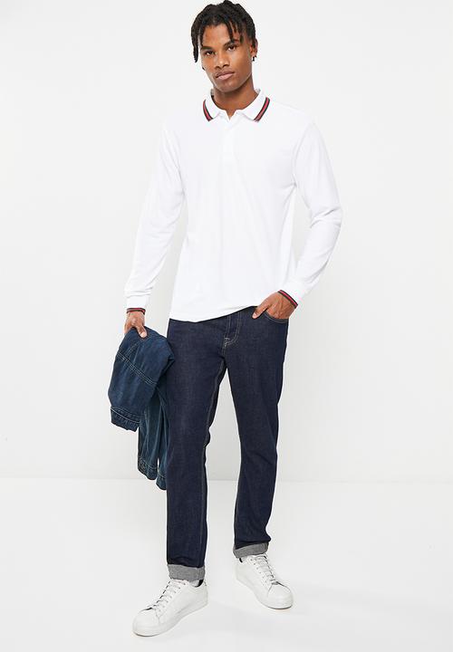 basicthread - Tipped l/s knitwear golfer - white