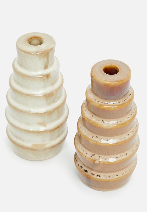H&S - Reactive porcelain dinner candle holder - cream