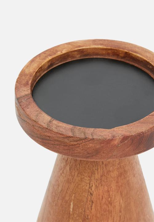 H&S - Acacia wood pillar candle holder - brown