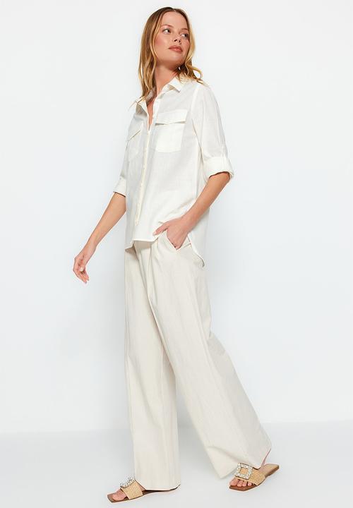 Trendyol - Long sleeve basic shirt- ecru