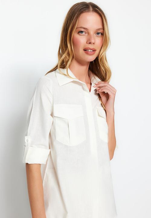Trendyol - Long sleeve basic shirt- ecru