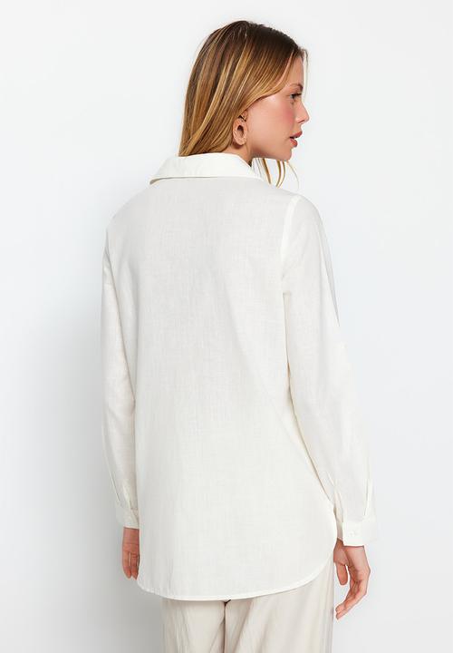 Trendyol - Long sleeve basic shirt- ecru