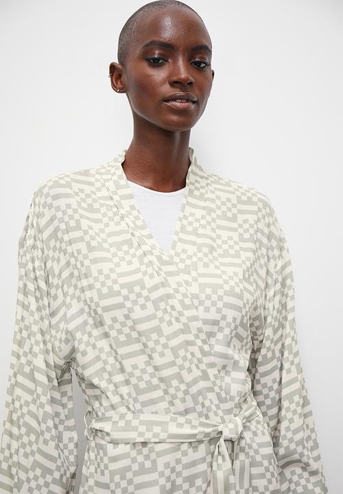 Superbalist - Long sleeve robe - off white & grey