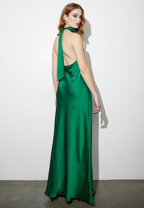 VELVET - Halter maxi slip dress with back tie - emerald