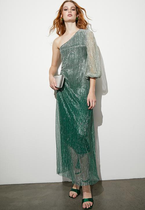 VELVET - Pleated asymmetric trapeze maxi dress - green