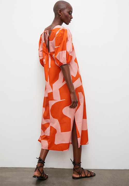 Superbalist - Puff sleeve midi dress - orange