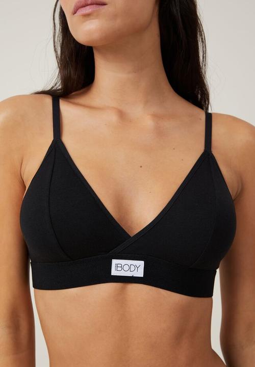 Cotton On - Organic cotton cross over padded bralette - black