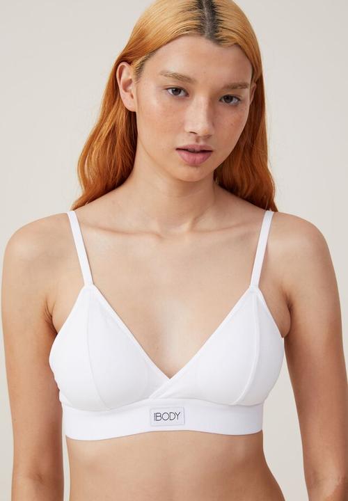 Cotton On - Organic cotton cross over padded bralette - white