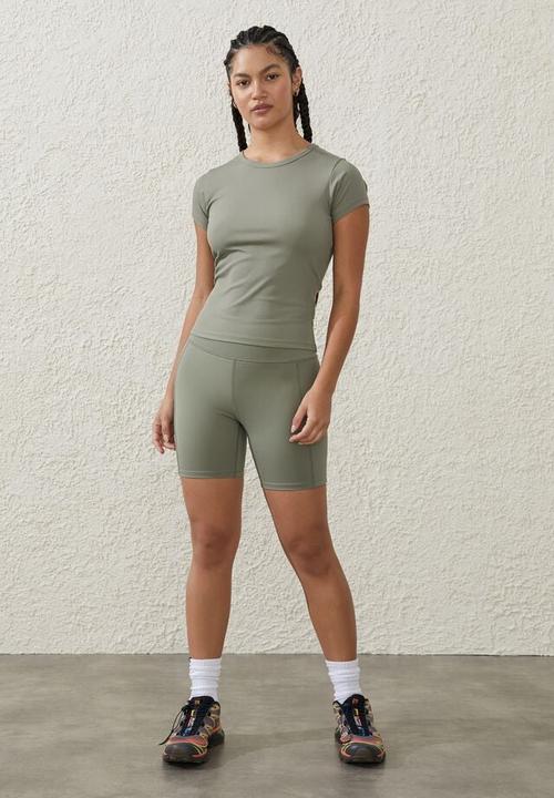 Cotton On - Active rib gym tshirt - dusty khaki