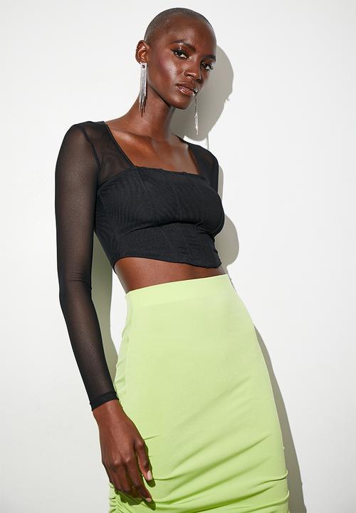 VELVET - Squareneck mesh sleeve top - black