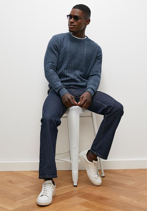 Superbalist - Regular fit long sleeve cable knit - navy