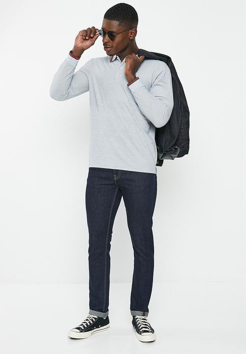 basicthread - Tipped long sleeve knitwear golfer - grey