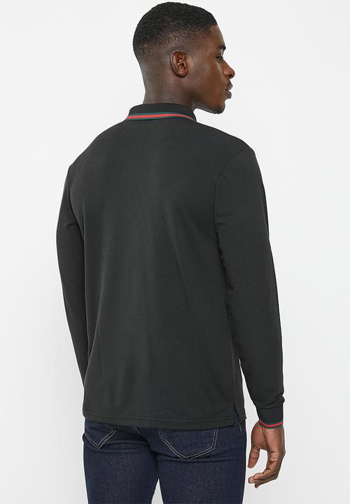basicthread - Tipped long sleeve knitwear golfer - black