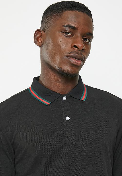 basicthread - Tipped long sleeve knitwear golfer - black