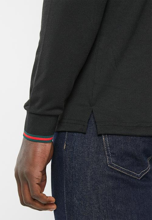 basicthread - Tipped long sleeve knitwear golfer - black
