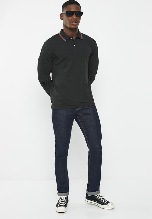 basicthread - Tipped long sleeve knitwear golfer - black