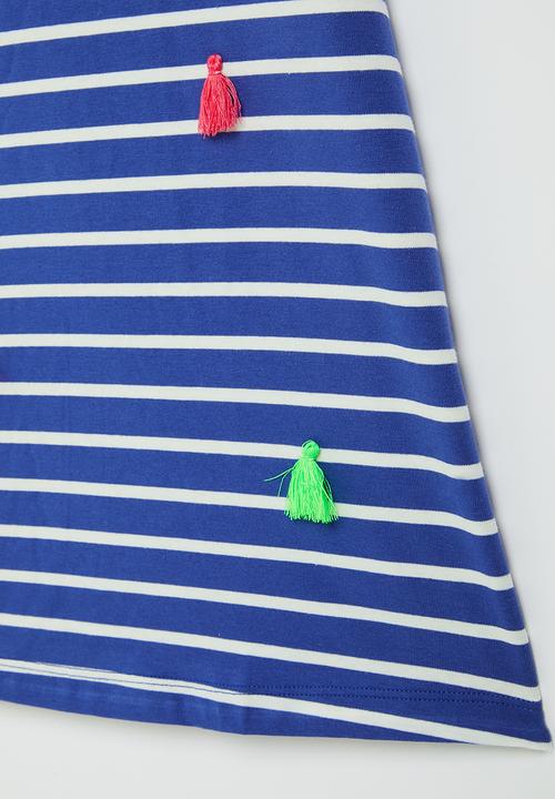 Pop Candy - Girls stripe dress - blue