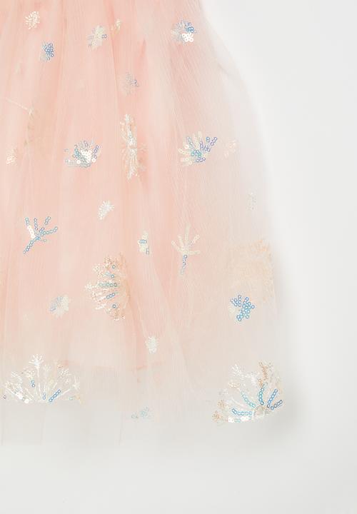 Pop Candy - Puff sleeve mesh occasion dress - pink & silver