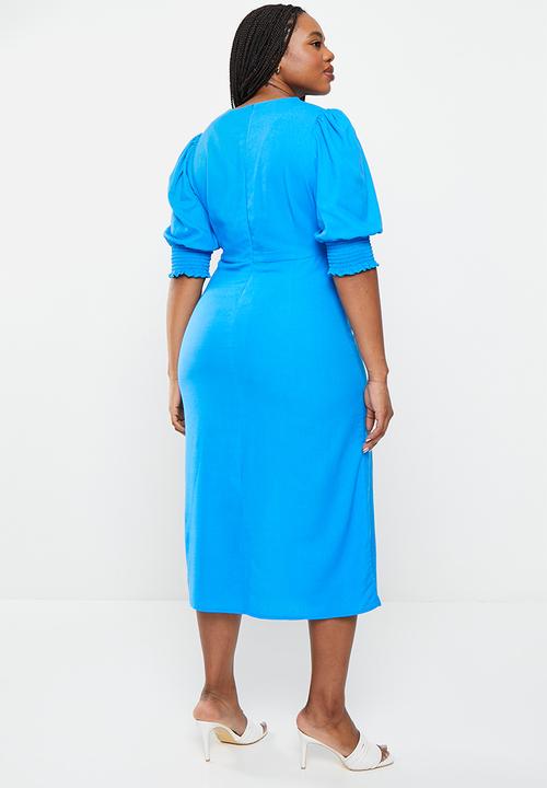 Me&B - Plus gauged volue dress - cyan
