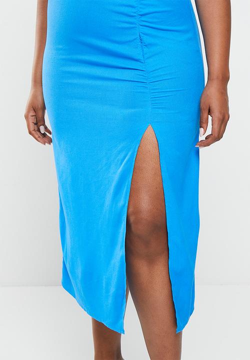Me&B - Plus gauged volue dress - cyan