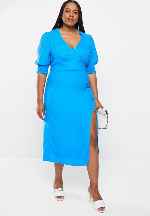 Me&B - Plus gauged volue dress - cyan