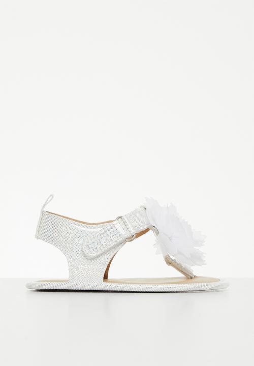 Pop Candy - T-strap sandals with ruffle detail - white