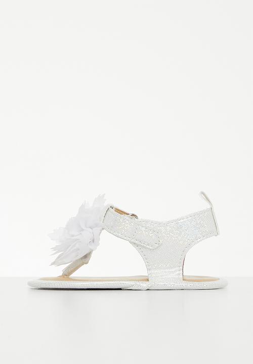 Pop Candy - T-strap sandals with ruffle detail - white