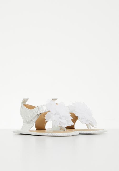 Pop Candy - T-strap sandals with ruffle detail - white