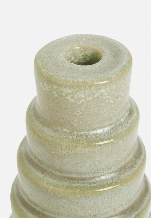 H&S - Reactive porcelain dinner candle holder - green
