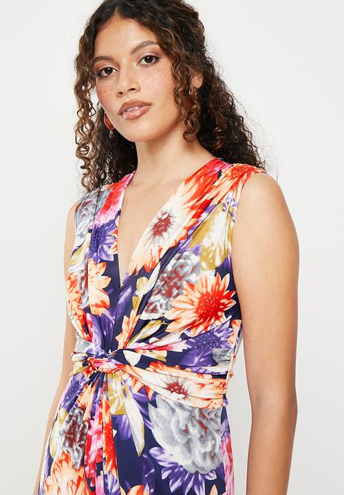 Stella Morgan - Knot front floral pinted maxi dress - multi orange