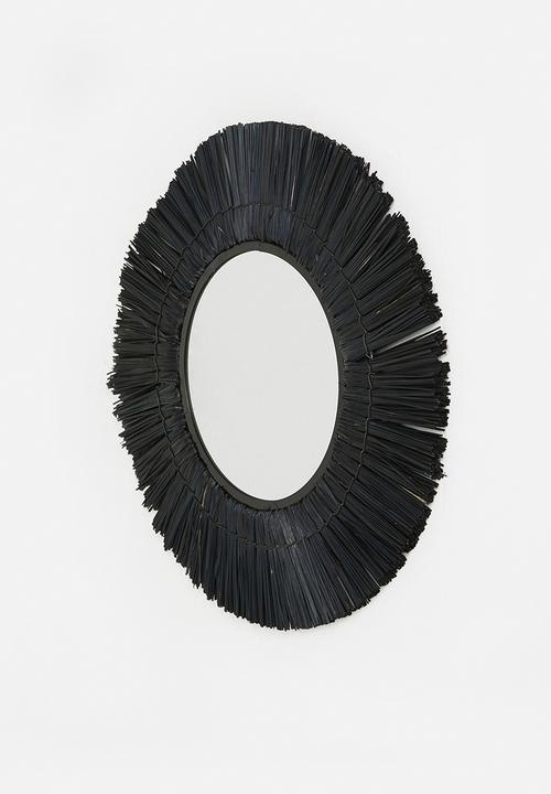 H&S - Raffia round mirror - black