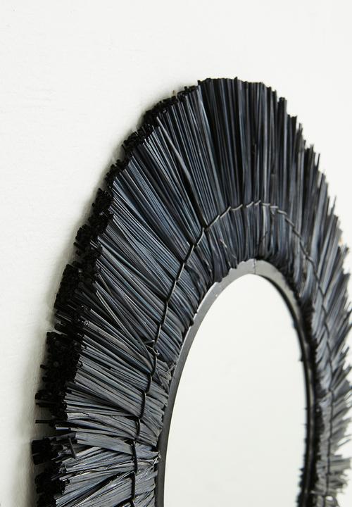 H&S - Raffia round mirror - black