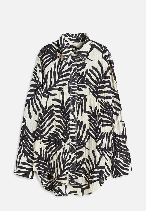 H&M - Crinkled chiffon shirt - white/leaf-patterned