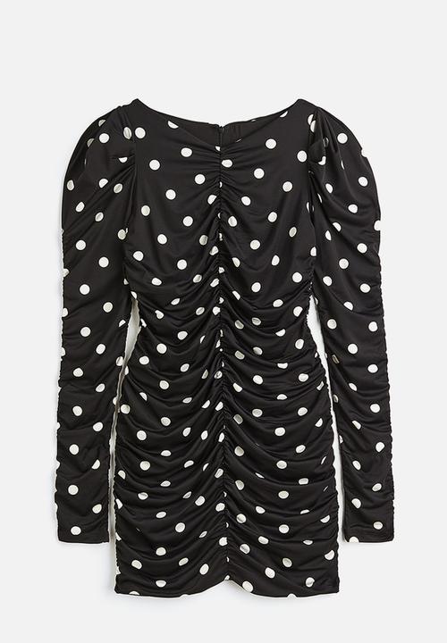 H&M - Gathered bodycon dress - black/spotted 