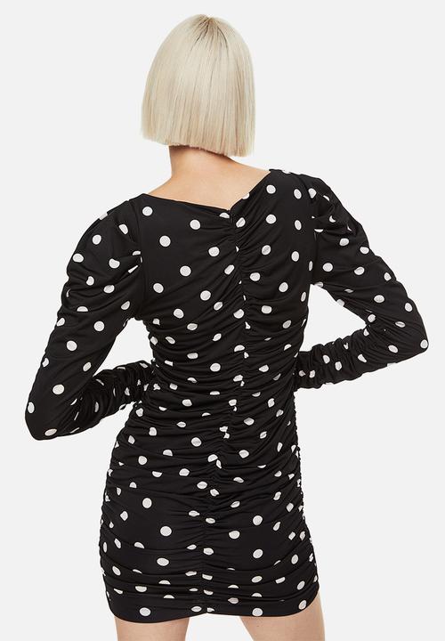 H&M - Gathered bodycon dress - black/spotted 