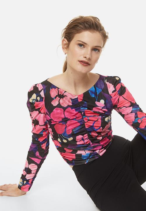 H&M - Gathered top - pink/floral