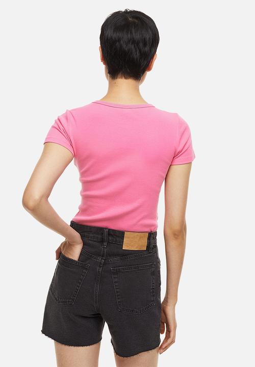 H&M - Fitted ribbed top - pink