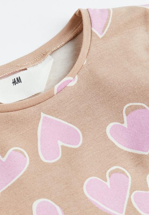 H&M - Printed jersey top - beige/hearts