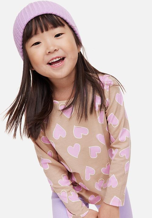 H&M - Printed jersey top - beige/hearts