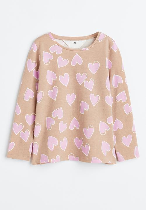 H&M - Printed jersey top - beige/hearts