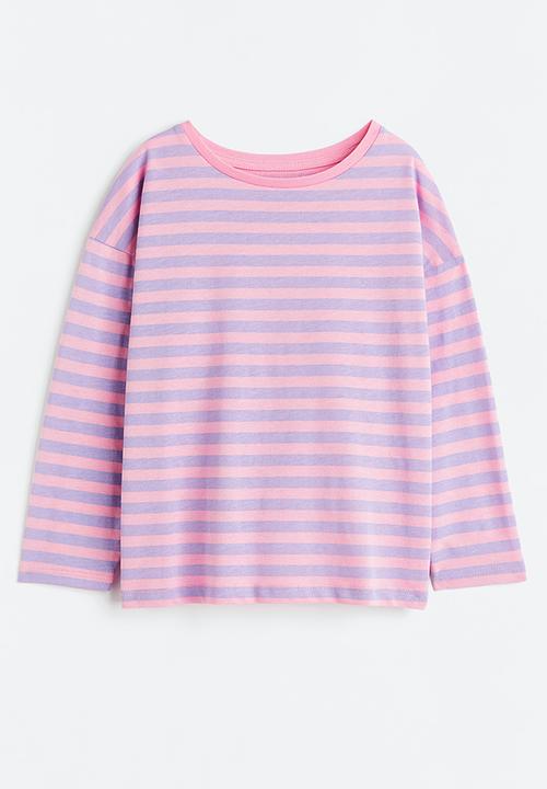 H&M - Long-sleeved cotton top - pink/striped
