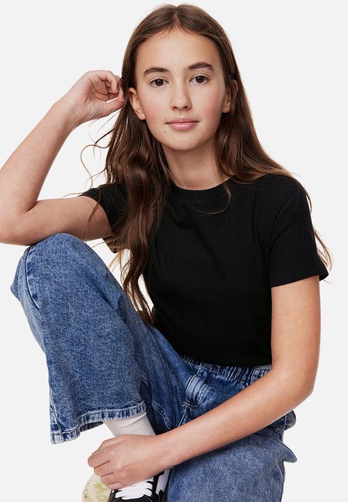 H&M - Ribbed cotton jersey top - black