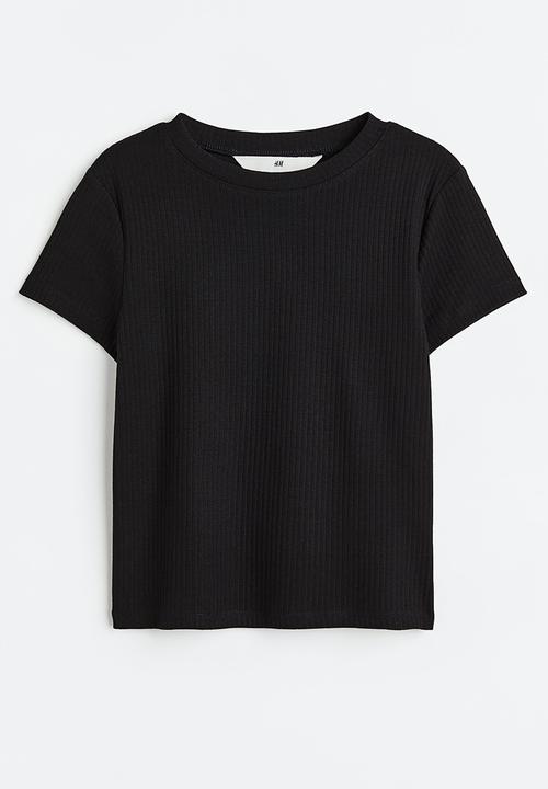 H&M - Ribbed cotton jersey top - black