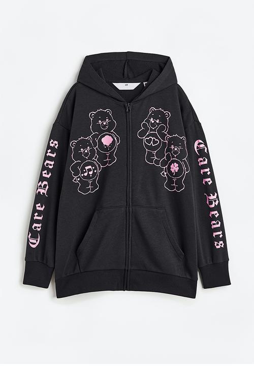 H&M - Oversized printed zip-through hoodie - dark grey/care bears