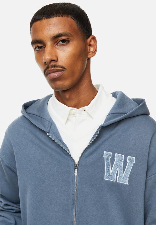 H&M - Relaxed fit zip-through hoodie - blue/w