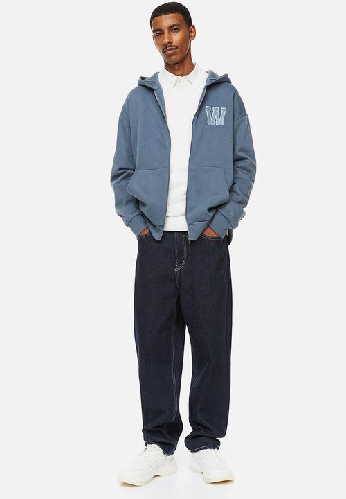 H&M - Relaxed fit zip-through hoodie - blue/w