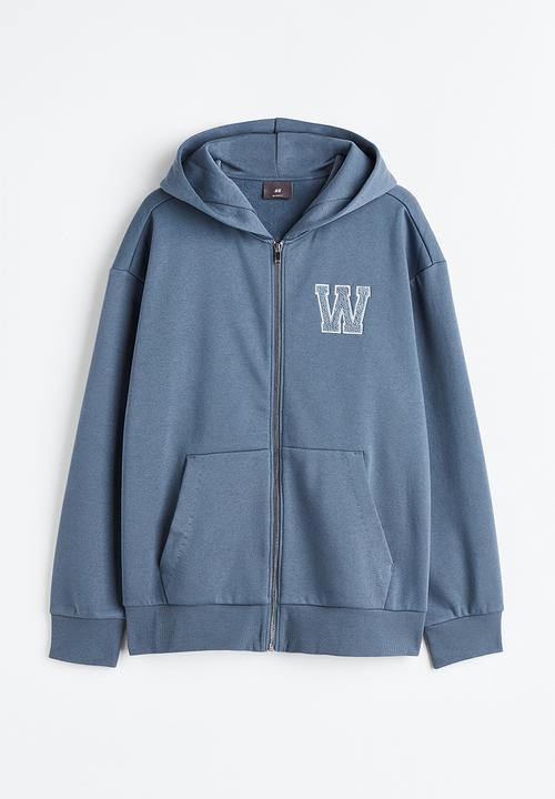H&M - Relaxed fit zip-through hoodie - blue/w