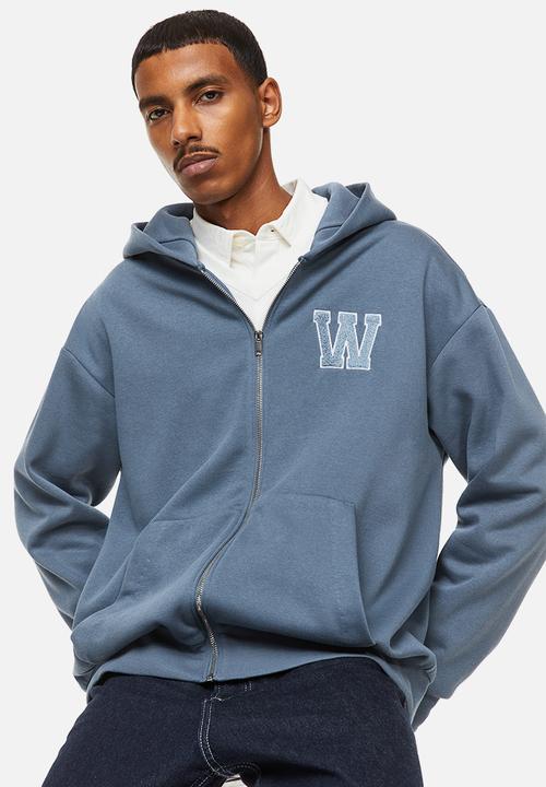 H&M - Relaxed fit zip-through hoodie - blue/w