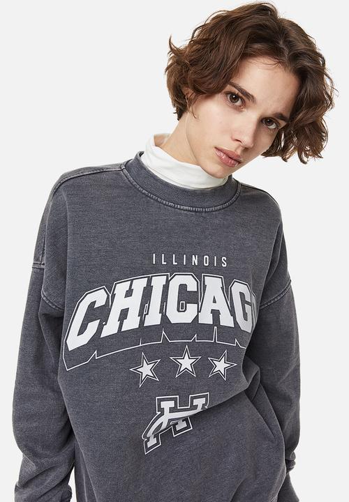 H&M - Oversized motif-detail sweatshirt - black/chicago 